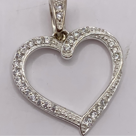 Sterling silver and cubic zirconia open heart pendant - Picture 2 of 7